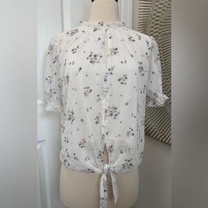 Chic Floral Tie-Front Blouse - White